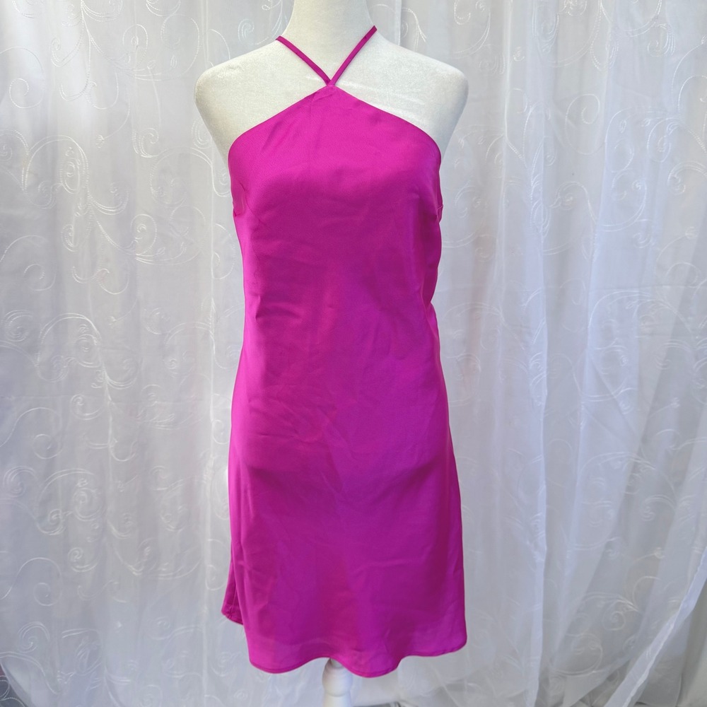 Show Me Your Mumu Jazzy Dress Hot Pink Halter Open Back Mini Satin MF2-5312 L